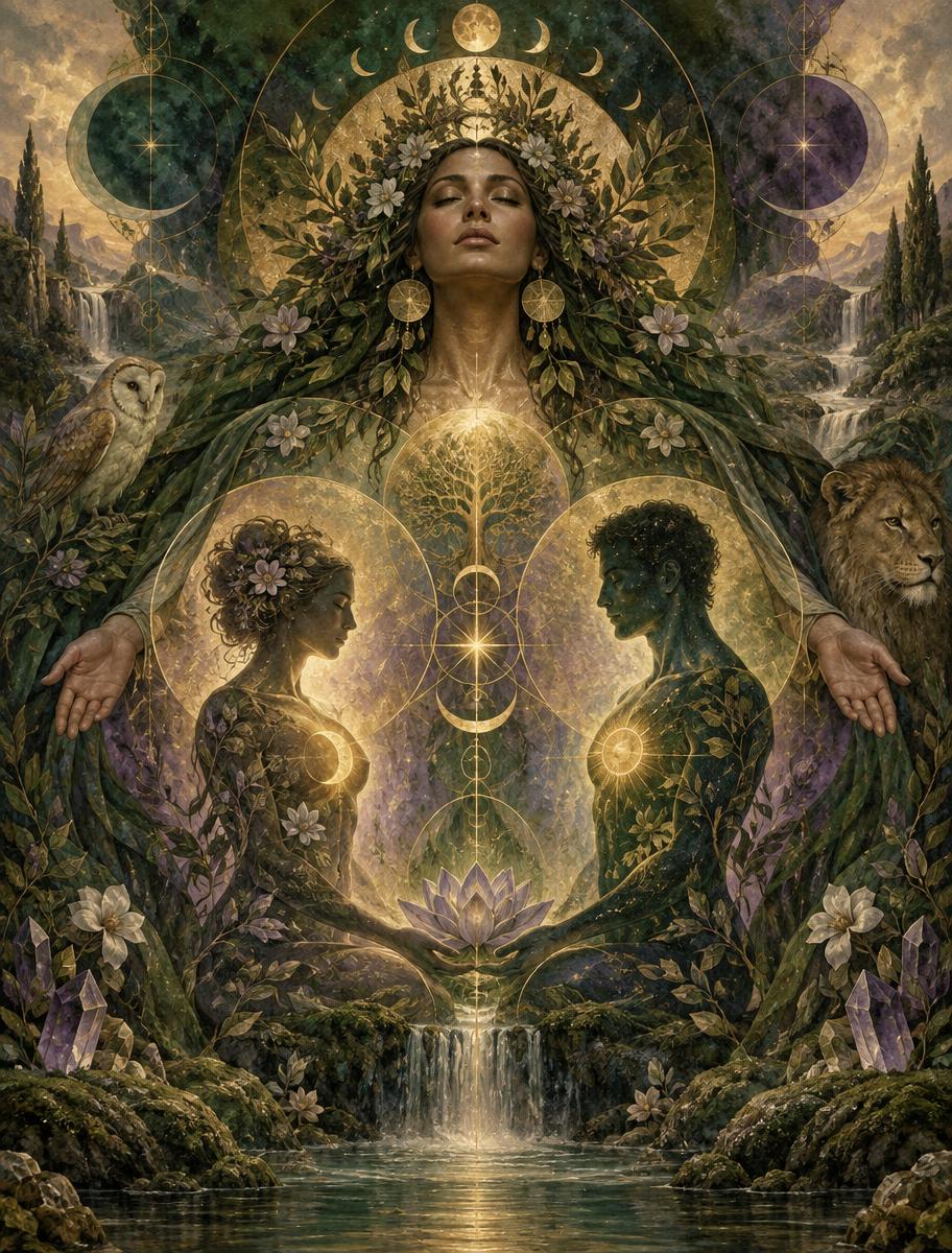 The Great Mother holding feminine and masculine energies in balance